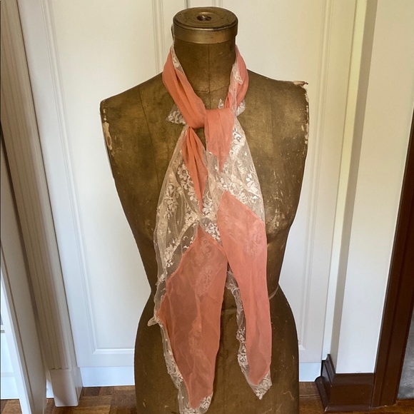Elegant Peach Lace Scarf designed by Elizabeth Gillett. - Picture 2 of 4